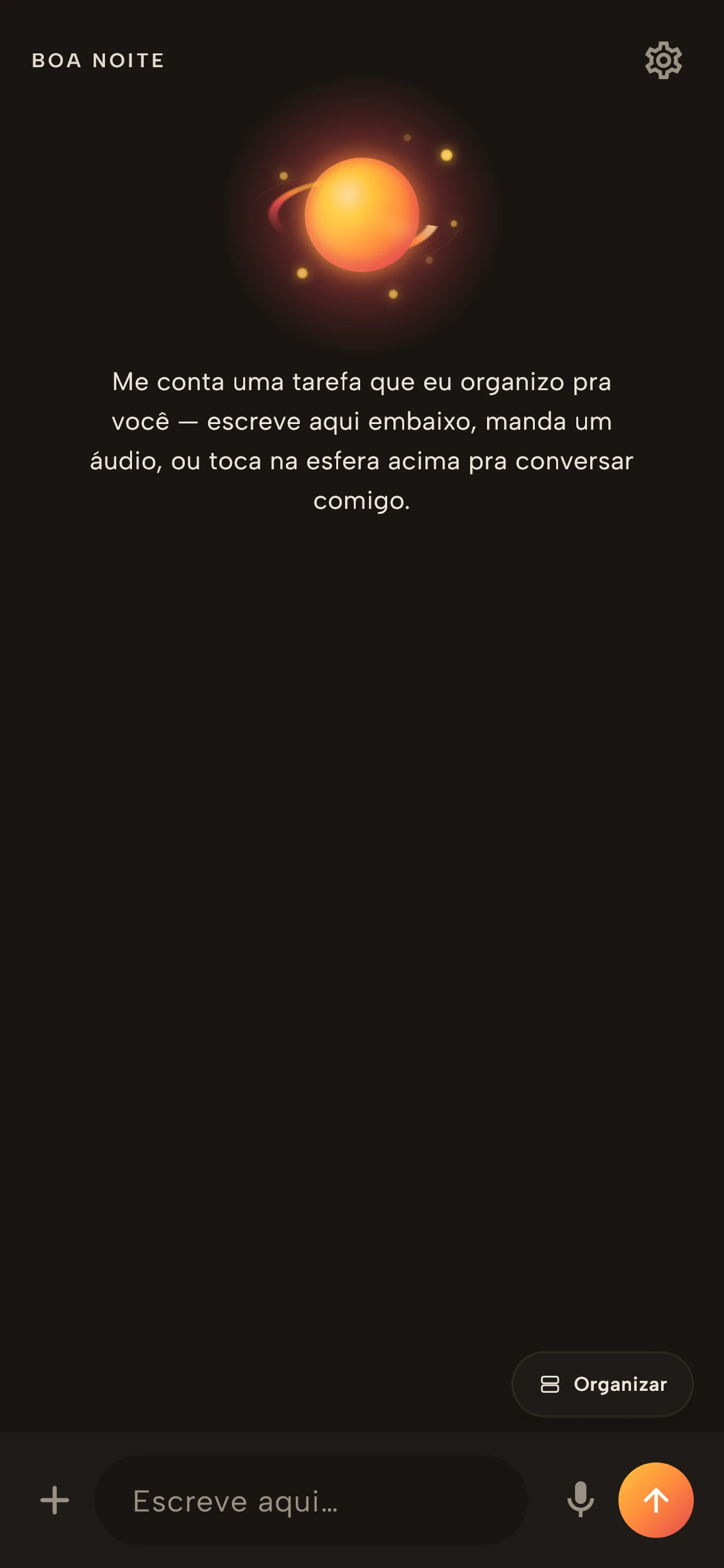 Tela do Vidally para escrever, falar ou enviar áudio