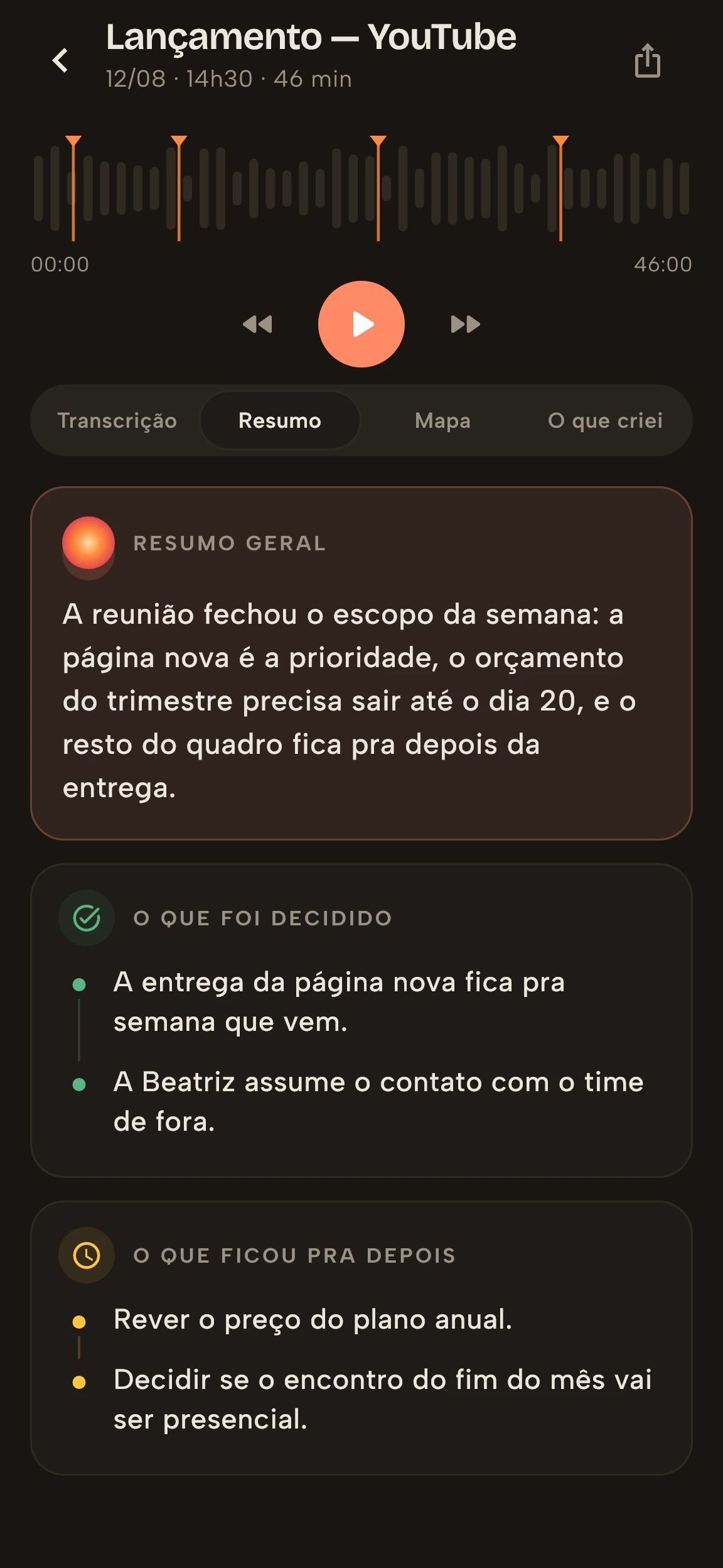 Resumo de reunião no Vidally