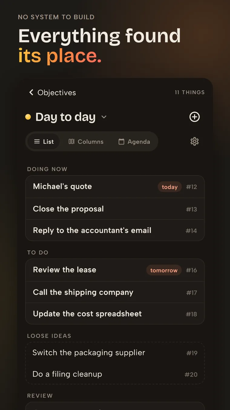 Vidally screen organizing tasks