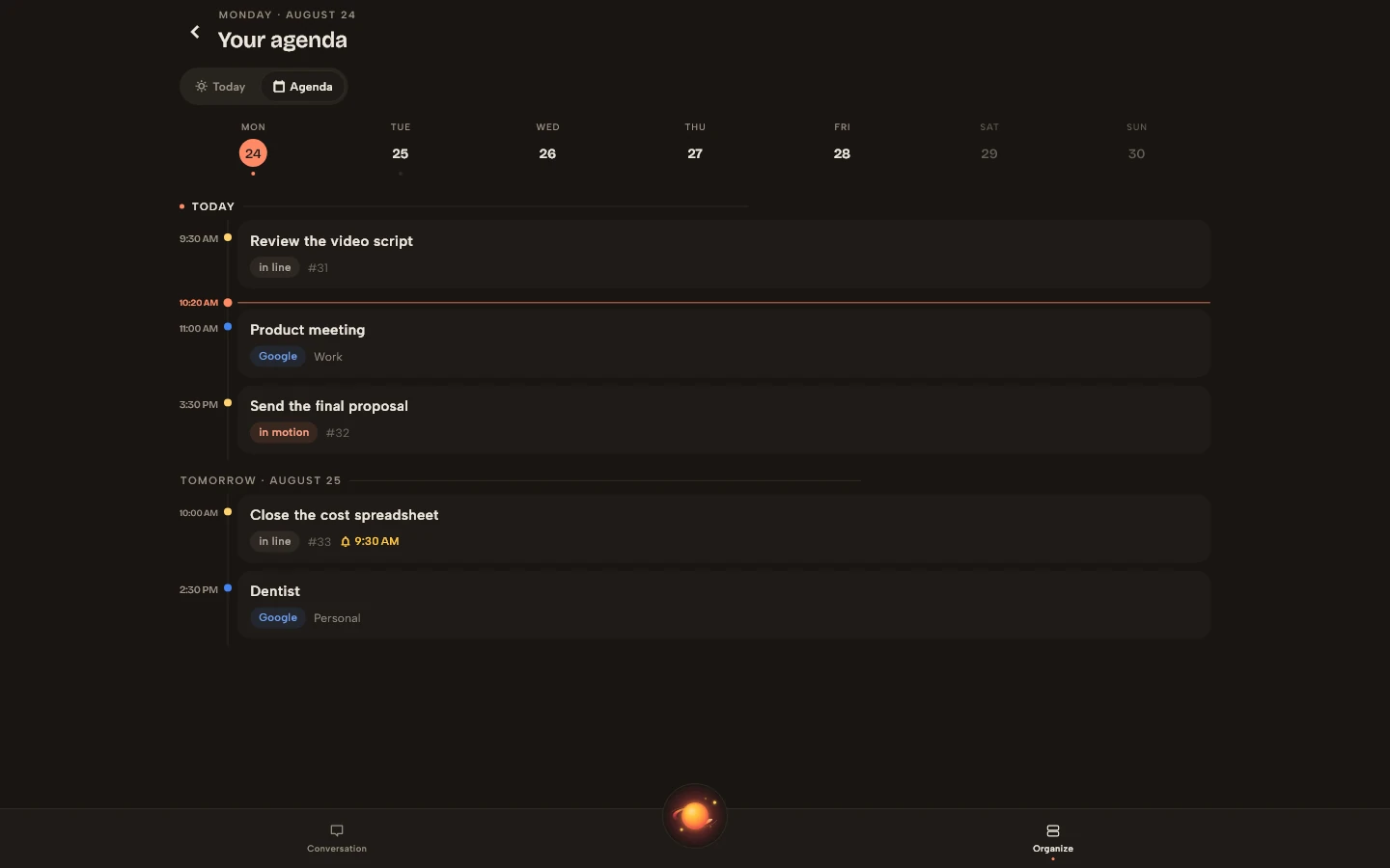 Real Vidally calendar in the web version