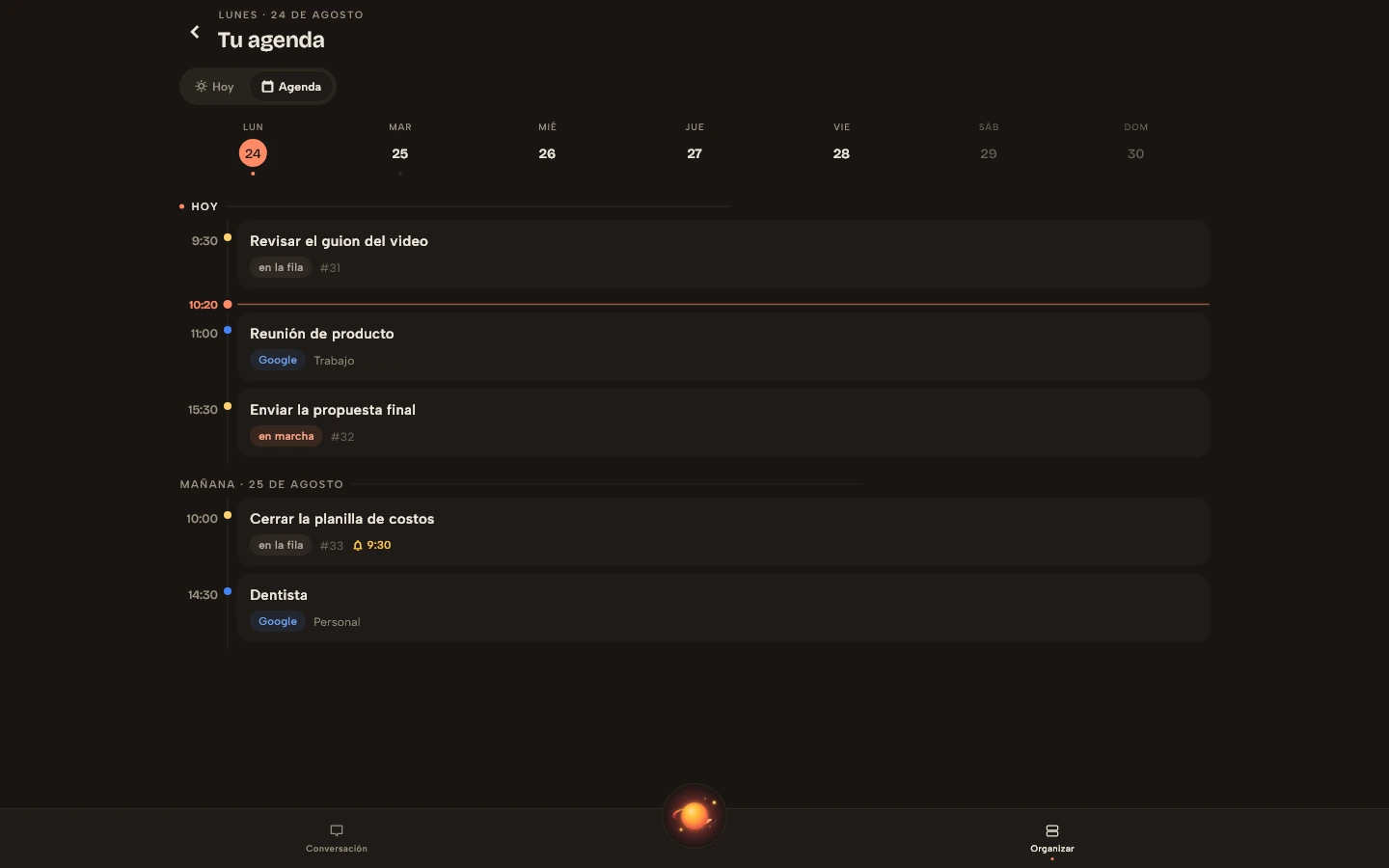 Agenda real de Vidally en la versión web